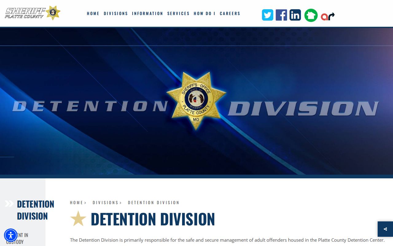 Platte County Detention Center current in-custody record access page