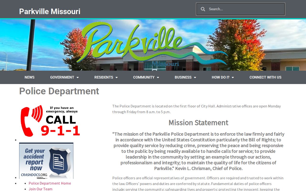 Parkville Police Department official page for Parkville records information